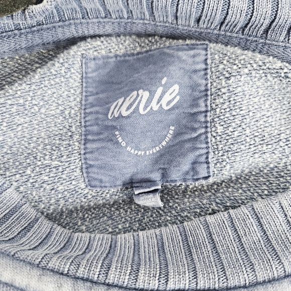 Aerie Checked Out Blue Oversized Boxy Slouchy Crewneck Sweatshirt XL - Picture 5 of 7